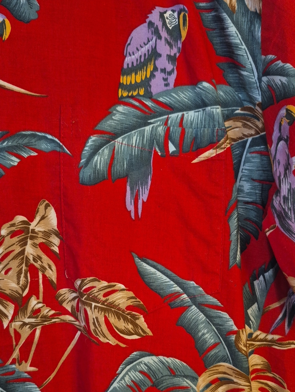 Paradise Found Honolulu Hawaiian Shirt L Cotton Red Parrot Palm Leaf Aloha - Picture 5 of 6
